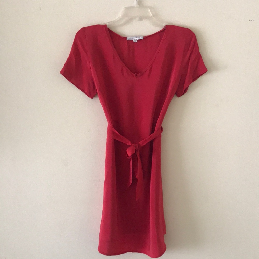 Amanda Uprichard Red Silk Short Sleeve Dress